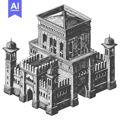 Isometric Drawing of an Ancient Fortified Palace