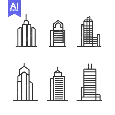 Aset desain premium: Simple line art illustrations of various skyscraper buildings