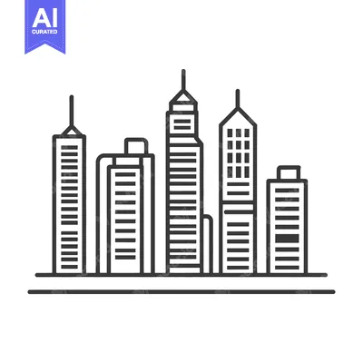 Aset desain premium: Minimalistic illustration of a cityscape with several modern buildings