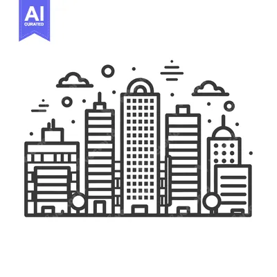 Aset desain premium: Simple black and white illustration of a modern city skyline