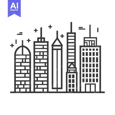 Premium design asset: Outlined black and white skyscrapers representing a modern city skylin