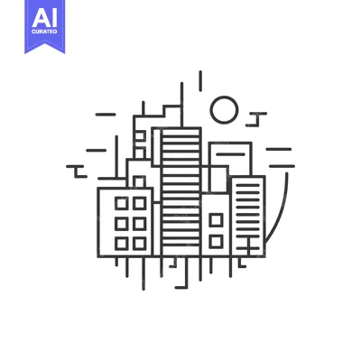 Aset desain premium: Cityscape Illustration with Minimalist Line Art Style