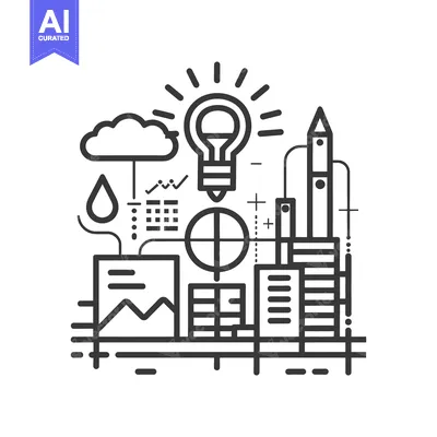 Aset desain premium: Cityscape with a Lightbulb Illustrating an Idea