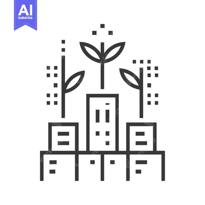 Premium design asset: Cityscape with Three Growing Plants on Top of Buildings