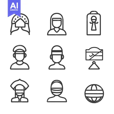 Aset desain premium: Several simple line drawing icons representing various human figures a
