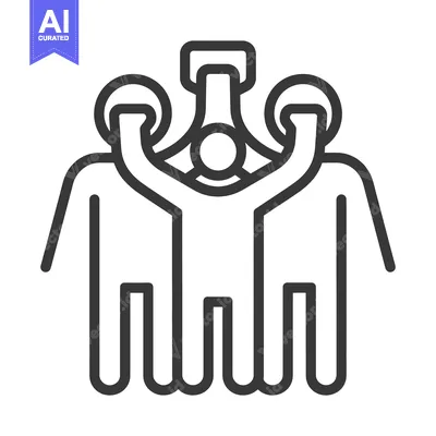 Premium design asset: Three figures together raising arms in a show of support