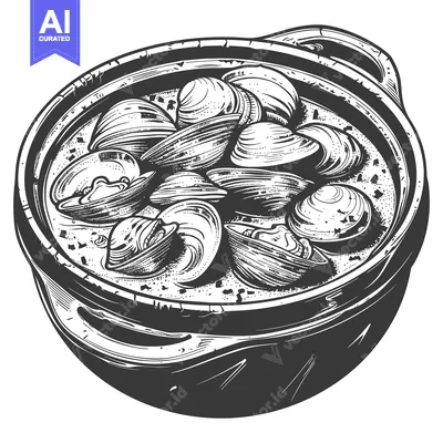 Aset desain premium: A Delicious Pot Of Steamed Clams In Broth