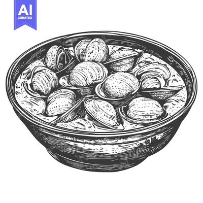 Aset premium populer: A Bowl of Delicious Clams in Broth Ready to Eat