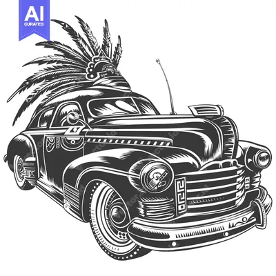 Aset premium populer: Classic Car Adorned with a Feathered Headpiece