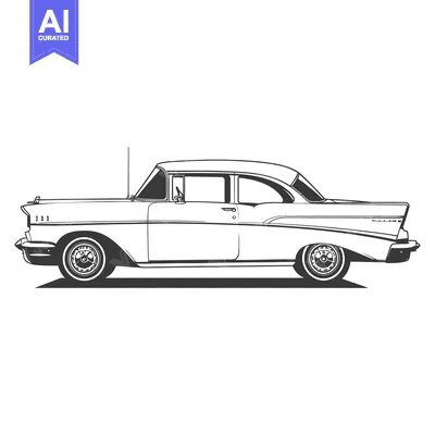 Aset desain premium: An outlined illustration portraying a classic two door american automo