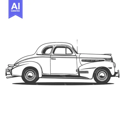 A classic vintage automobile depicted in simple black and white lines
