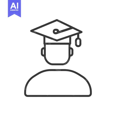 Aset desain premium: A simple line drawing depicting a graduate and their cap