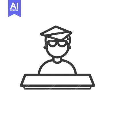 Premium design asset: A line drawing illustration of a person wearing a graduation cap