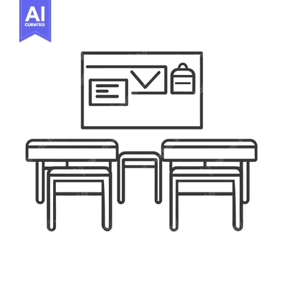 Aset premium populer: An illustrative depiction of a classroom with desks and bulletin board