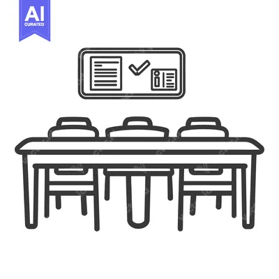 Aset desain premium: A simple depiction of a meeting room with a whiteboard