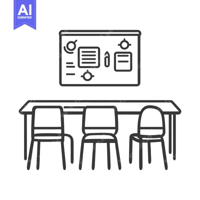 Aset desain premium: A conference table with three chairs and a whiteboard above