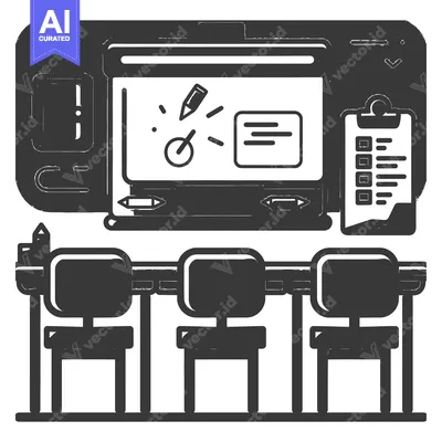 Premium design asset: Classroom Setup with Whiteboard and Checklist