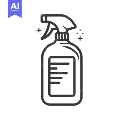 A black and white outline illustration of a spray bottle