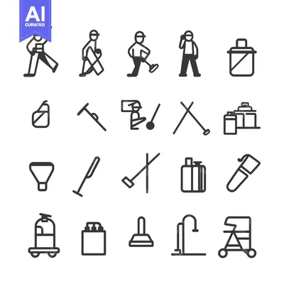 Cleaning and Maintenance Worker Icons