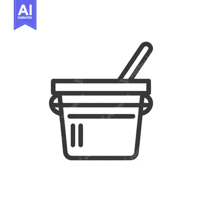 Aset desain premium: Minimalist Icon of Ice Bucket with Tongs, Black Outline on White