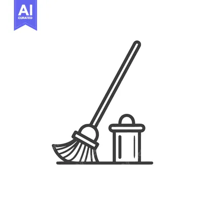 Popular premium asset: Minimalist Broom and Dustpan Icon: Cleaning Equipment Symbol in Black