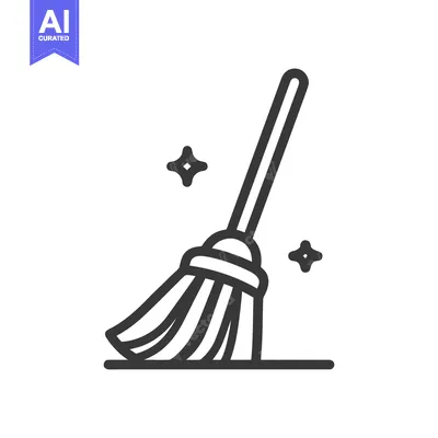 Aset premium populer: Broom Icon with Sparkles: Minimalist Line Art for Cleaning Concepts