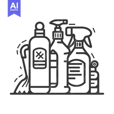 Aset desain premium: Illustration of Cleaning Supplies Depicted in a Monochromatic Style