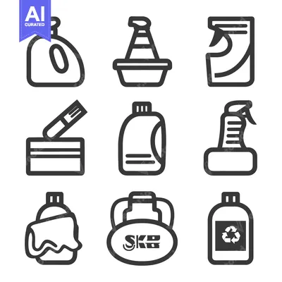 Popular premium asset: Outlined vector graphic depictions of different cleaning supplies and