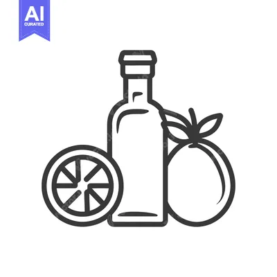 Aset desain premium: Simple line art illustration of a bottle and citrus fruit
