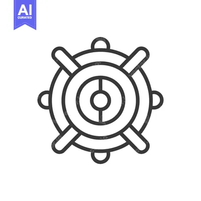 Aset premium populer: A detailed black and white vector image of a ship wheel