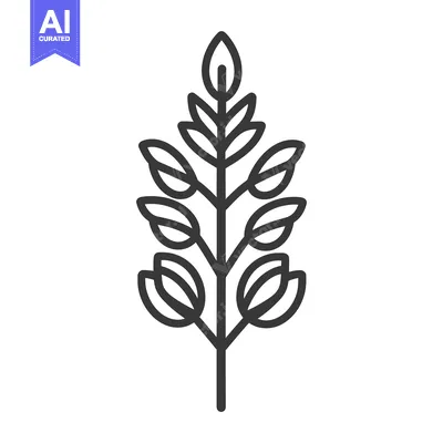 Premium design asset: Graphic outline drawing depicting a stylized plant branch with leaves