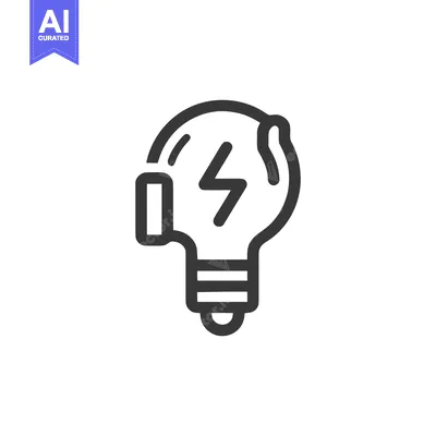 Aset premium populer: Lightbulb Icon with Lightning Bolt, Minimalist Design on White Backgro