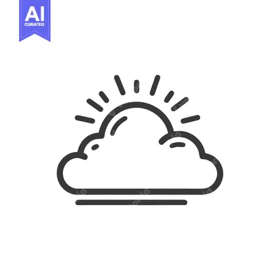 Popular premium asset: Minimalist Icon of Sun Peeking Behind Cloud with Horizon Line