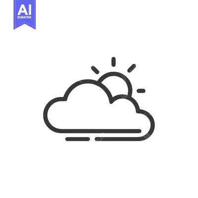 Aset desain premium: Minimalist Icon of Sun Peeking Behind Cloud with Rays