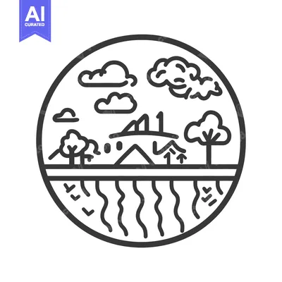 Popular premium asset: Simple circular black and white landscape with clouds and nature