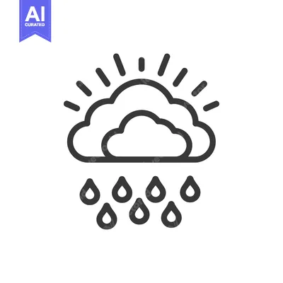 Aset premium populer: Simple line drawing illustrating a partly sunny and rainy weather fore
