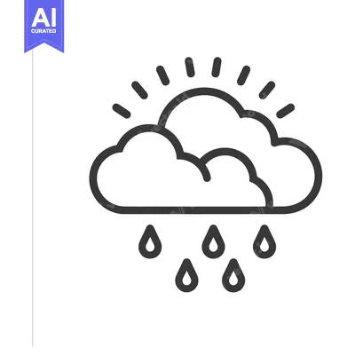 Aset premium populer: A black and white illustration showing clouds sun and rain