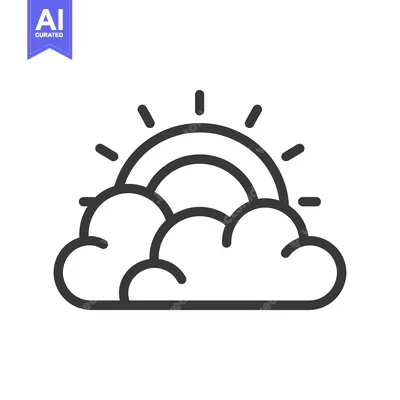 A black and white outline illustration depicting sun and clouds