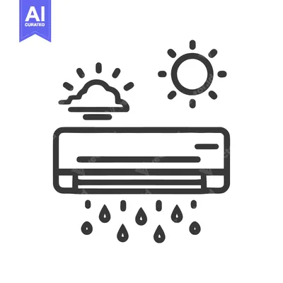 Aset premium populer: Air Conditioner Icon with Sun, Cloud, and Water Droplets in Line Art S