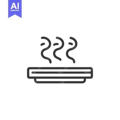 Premium design asset: Minimalist Hot Food Tray Icon with Rising Steam, Black Outline on Whit