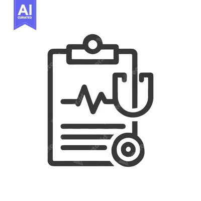 Aset desain premium: Medical Clipboard Icon with Stethoscope and Heartbeat Line