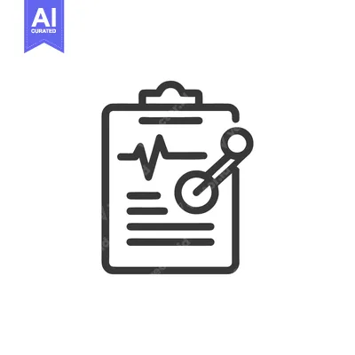 Aset desain premium: Medical Clipboard with Heart Rate and Molecule Outline Icon