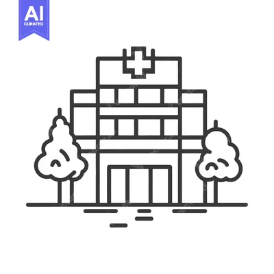 Aset desain premium: An illustrated front view of a building with trees and a cross