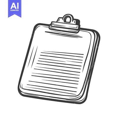 Aset desain premium: A detailed black and white illustration depicting a clipboard with pap