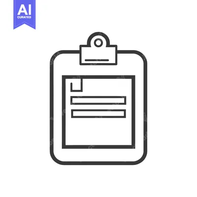 Aset desain premium: A simple black and white line drawing of a clipboard