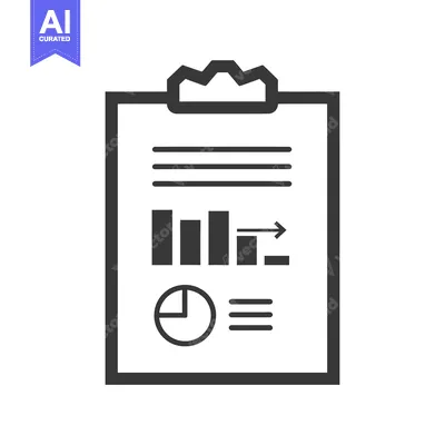 Aset desain premium: Clipboard with Bar Graph, Pie Chart, and Arrow