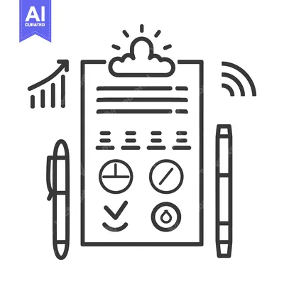 Premium design asset: Clipboard with Data, Charts, and Pens