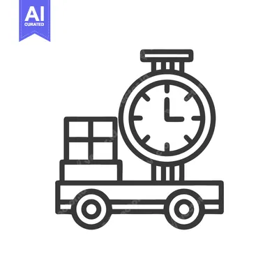 Aset premium populer: Express Delivery Icon: Clock and Packages on Cart, Line Art