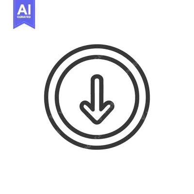Aset premium populer: Downward Arrow in Circle: Minimalist Line Icon on White Background