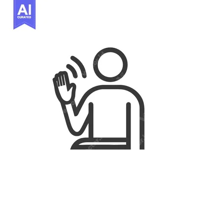 Minimalist Icon of Person Waving Hand with Signal Waves, Isolated